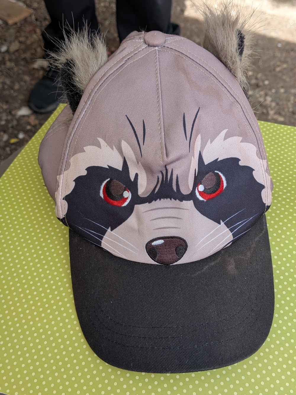 Disney Kids Raccoon Cap in Tan and Black with Faux Fur Ears